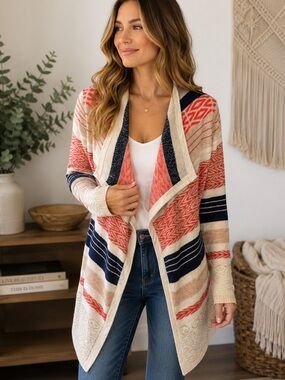 Tulle Angora Blend Open Front Cardigan Women’s XS Striped Metallic Lurex